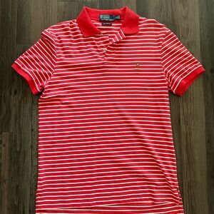 Polo Ralph Lauren Pima Interlock Shirt Coral Striped Short-Sleeve Mens Size M